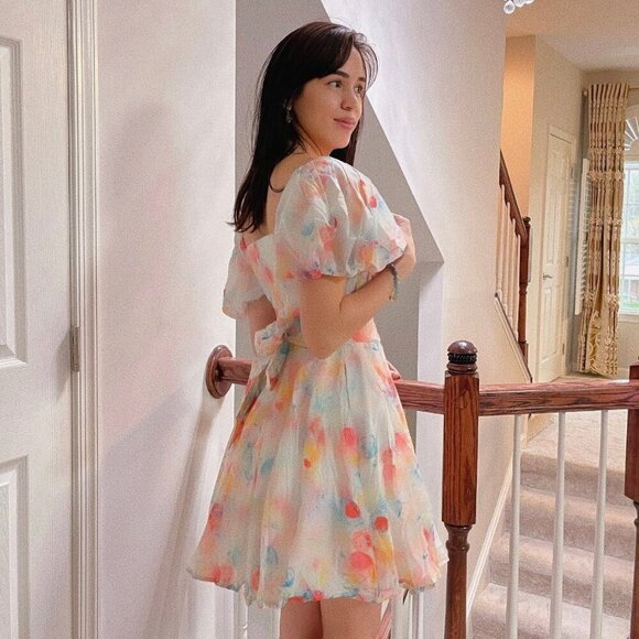 Floral Mini Dress with puff sleeves Spring - Picture 2 of 5